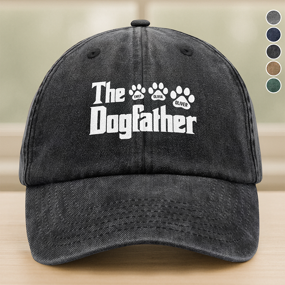 Personalized Washed Denim Baseball Cap Gift for Dog Dad HN590 - Washed Denim Baseball Cap GradoCreations