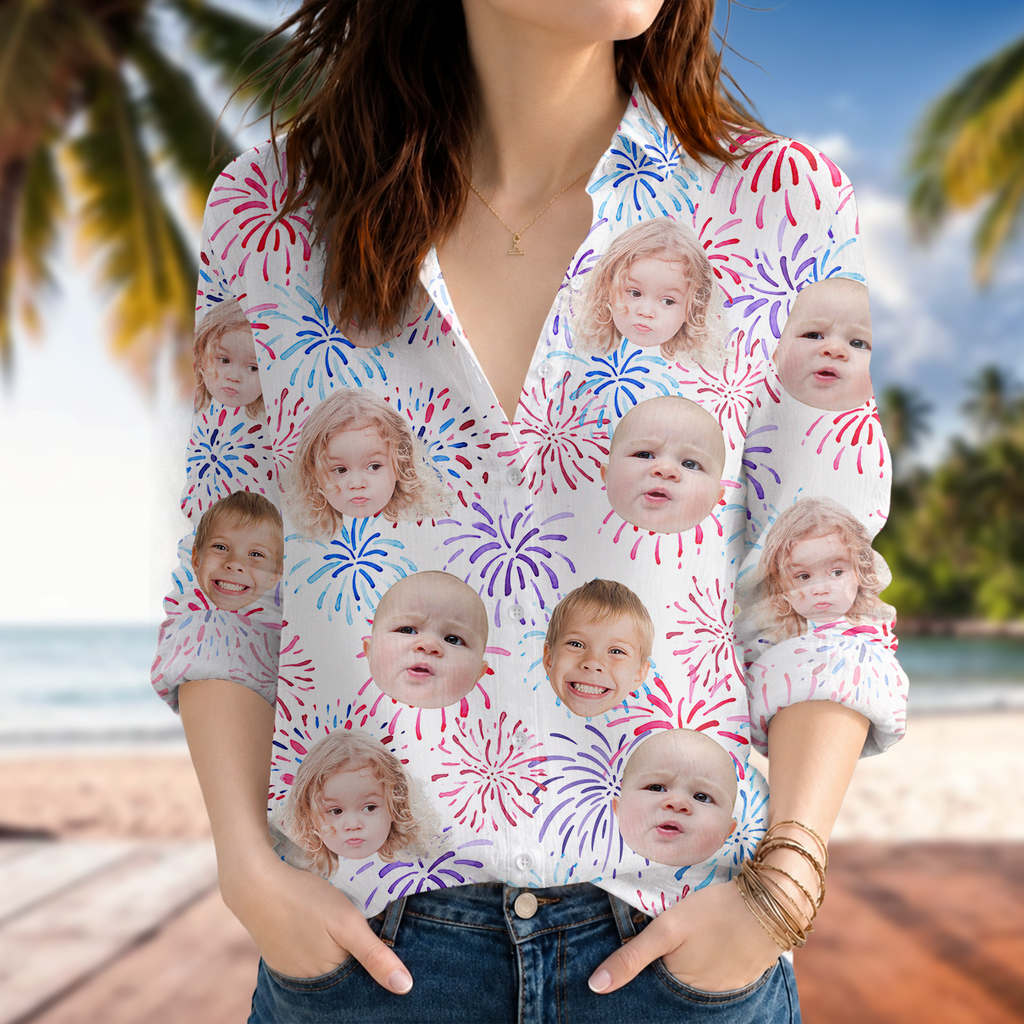 Personalized 4th of July Blouse Shirt Custom Face Photo Gift HN590 - Blouse Shirt Fix GradoCreations
