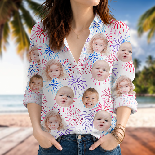 Personalized 4th of July Blouse Shirt Custom Face Photo Gift HN590 - Blouse Shirt Fix GradoCreations