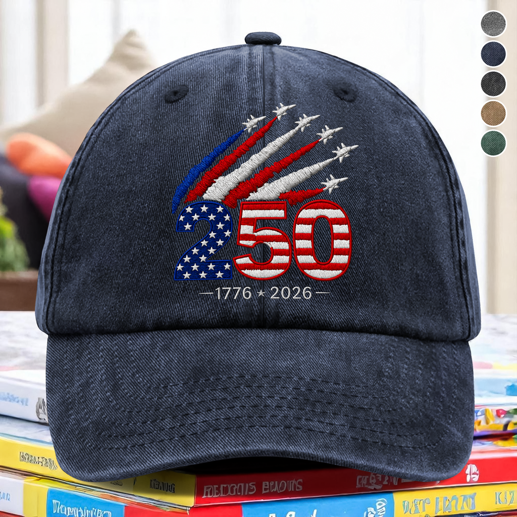 Personalized Washed Denim Baseball Cap 250 Years America Gift HN590 - Washed Denim Baseball Cap GradoCreations