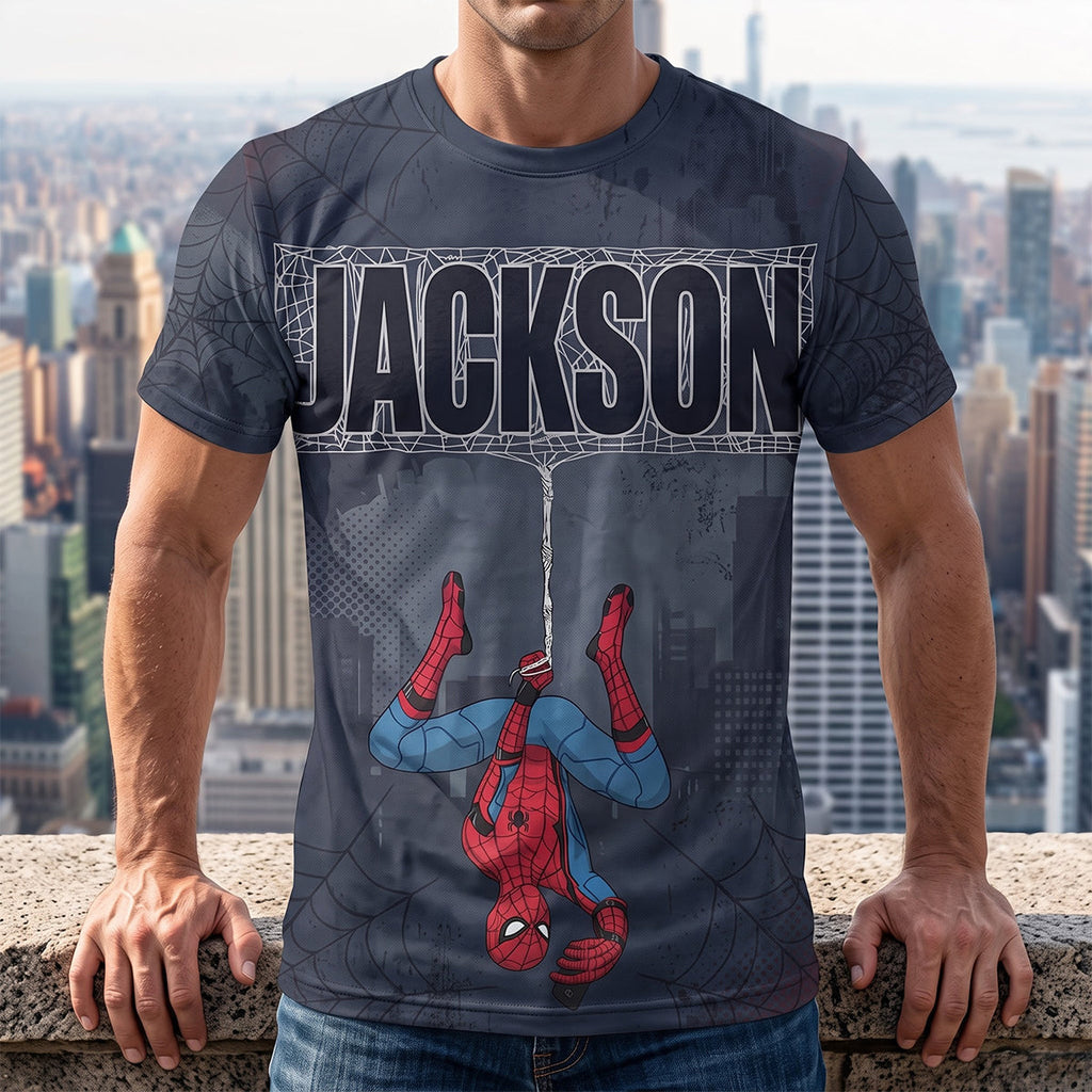 Personalized Spider-Man 3D T-Shirt Custom Name Gift for Him AOP Tshirt GradoCreations