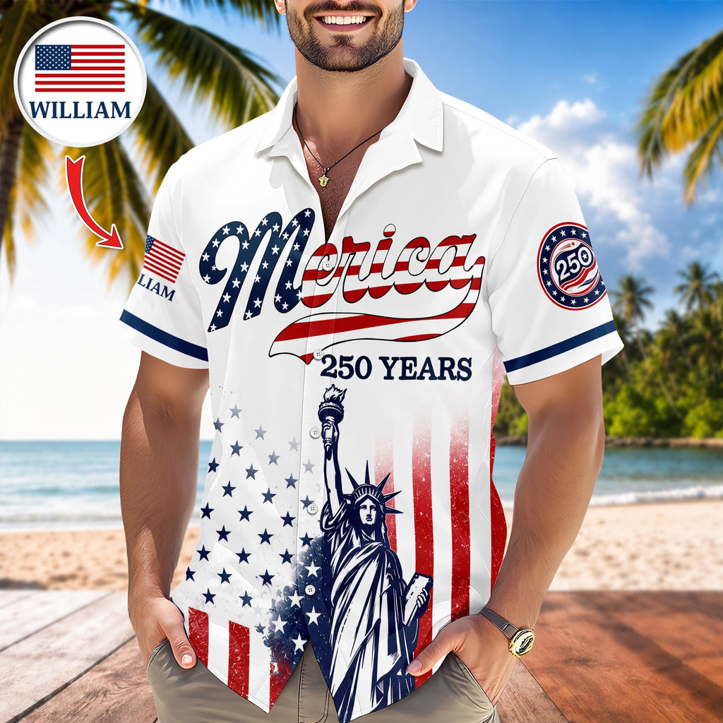 Personalized USA 250th Anniversary Hawaiian Shirt Custom Name Gift for 4th of July HN590 - AOP Hawai Shirt GradoCreations