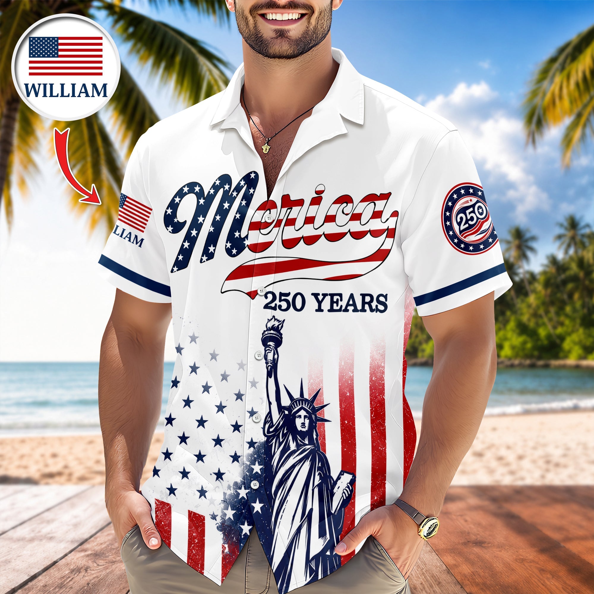 Personalized USA 250th Anniversary Hawaiian Shirt Custom Name Gift for 4th of July HN590 - AOP Hawai Shirt GradoCreations