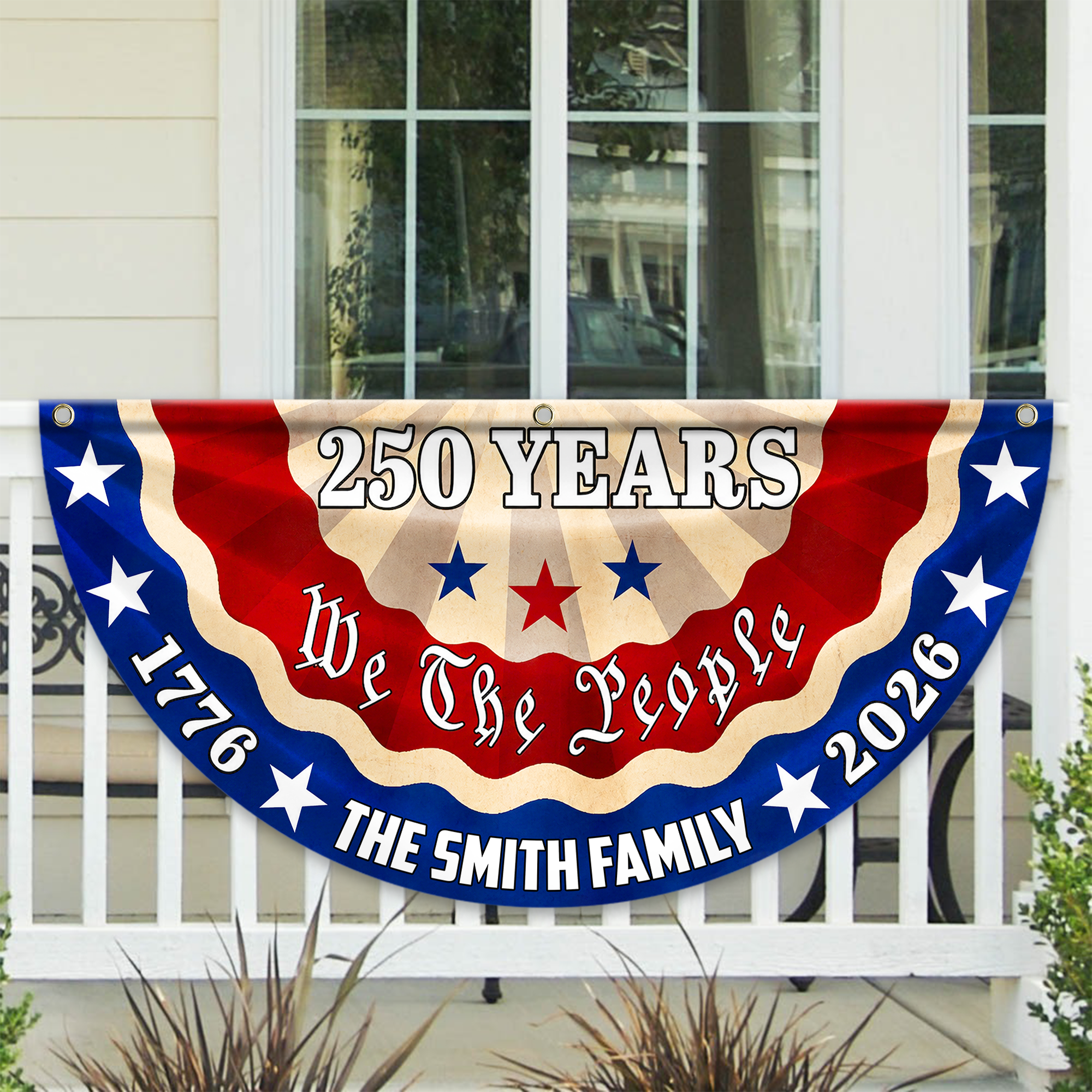 Personalized 250th Independence Day Family Flag Custom Name Gift HN590 - Non-Pleated Fan Flag GradoCreations