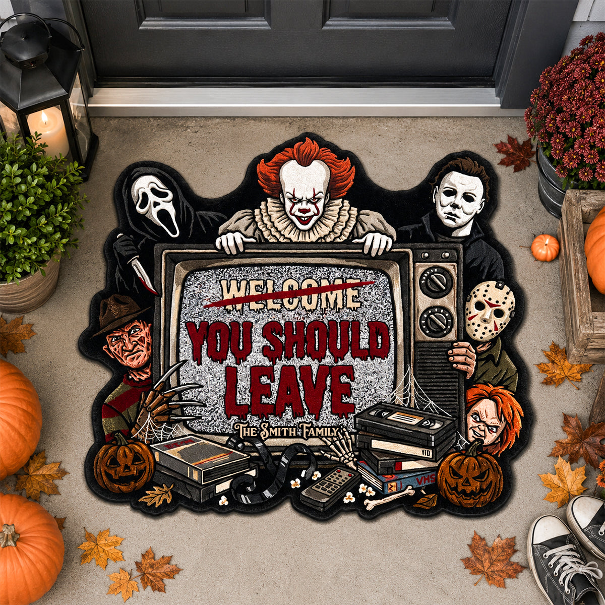 Personalized Halloween Doormat Unique Family Gift Horror Lovers Shape Doormat GradoCreations