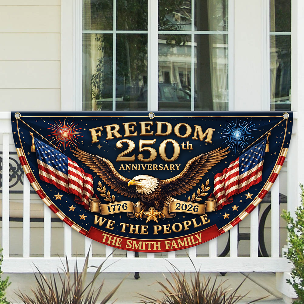 Personalized 250th Anniversary Fan Flag Custom Family Name Patriotic Decor HN590 - Non-Pleated Fan Flag GradoCreations