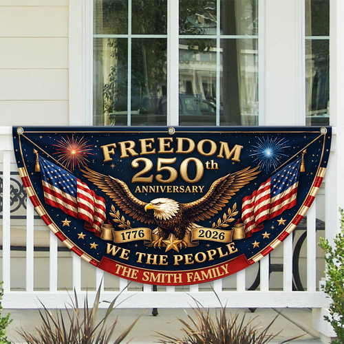 Personalized 250th Anniversary Fan Flag Custom Family Name Patriotic Decor HN590 - Non-Pleated Fan Flag GradoCreations