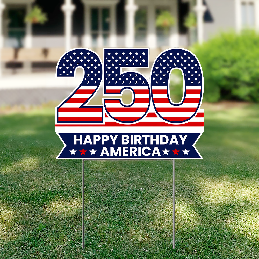 Personalized Happy Birthday America Yard Sign Custom Name 4th of July Decor HN590 - Yard Sign GradoCreations