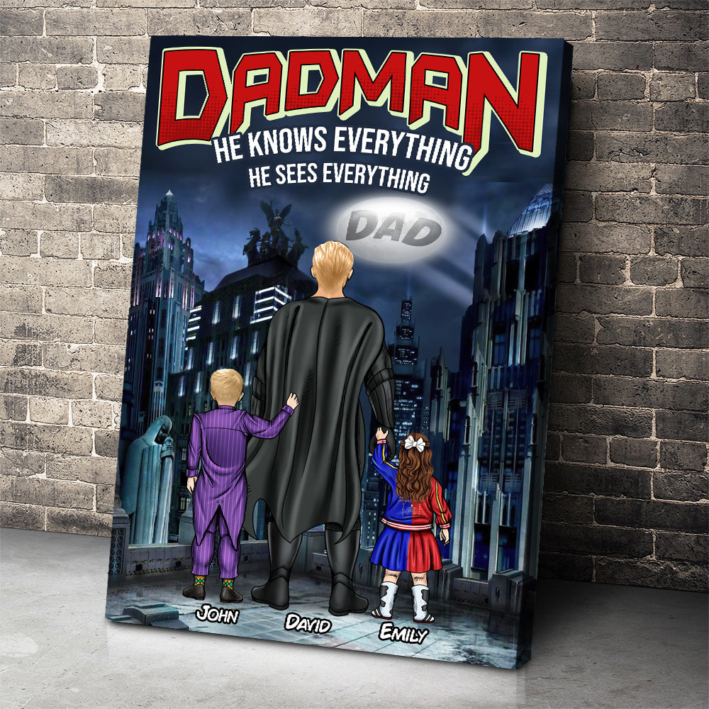 Personalized Super Hero Dadman Canvas Print Gift for Dad