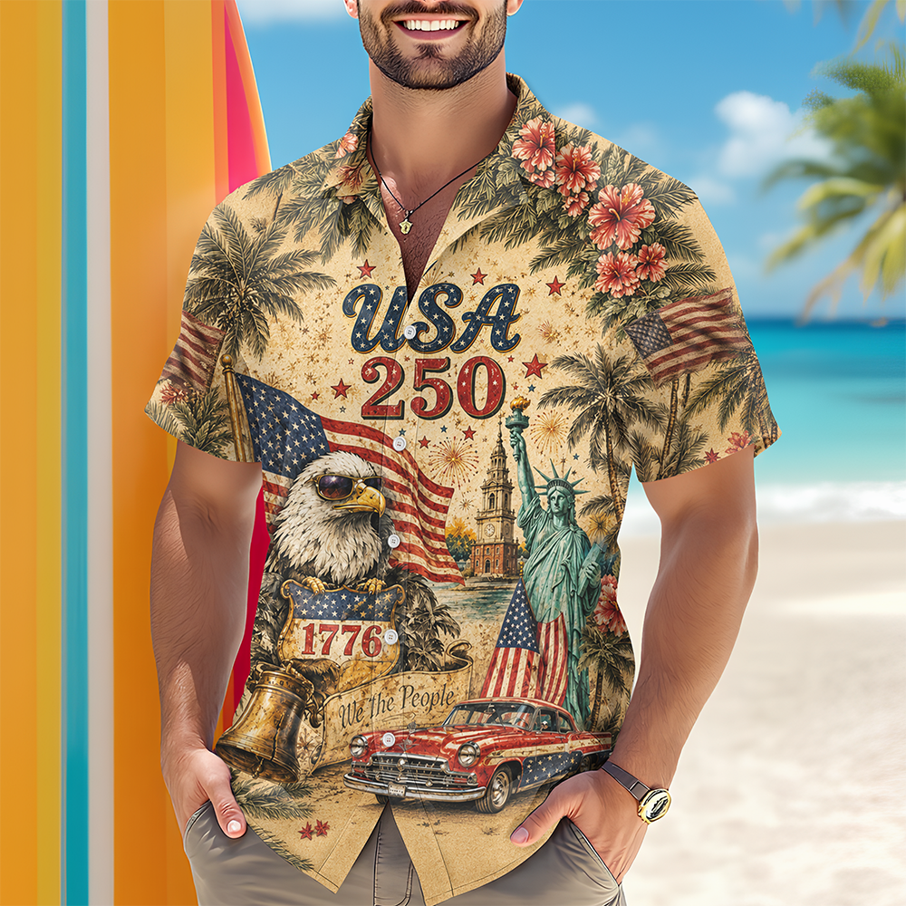 Personalized Hawaiian Shirt USA Flag Gift for 4th of July HN590 - AOP Hawai Shirt GradoCreations