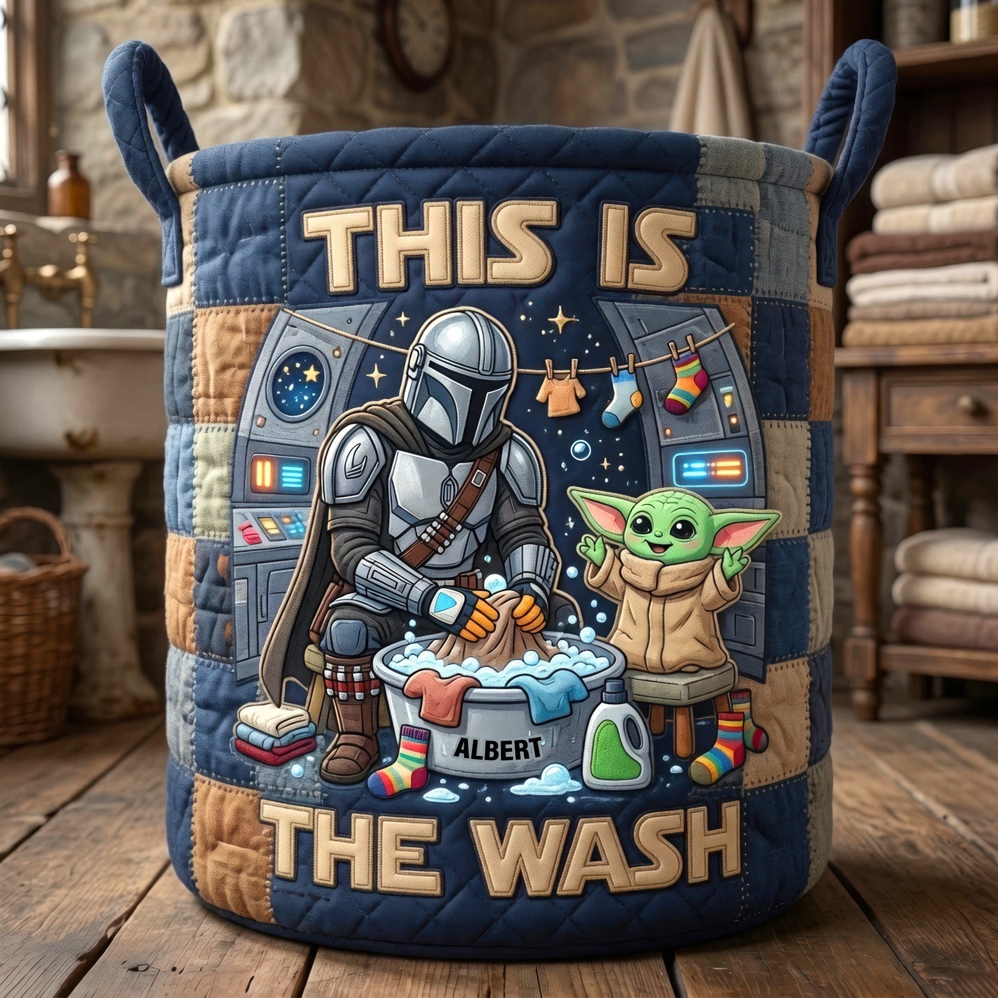Personalized Quilted Laundry Basket Custom Name Gift for Laundry Lovers Quilted Laundry Basket GradoCreations