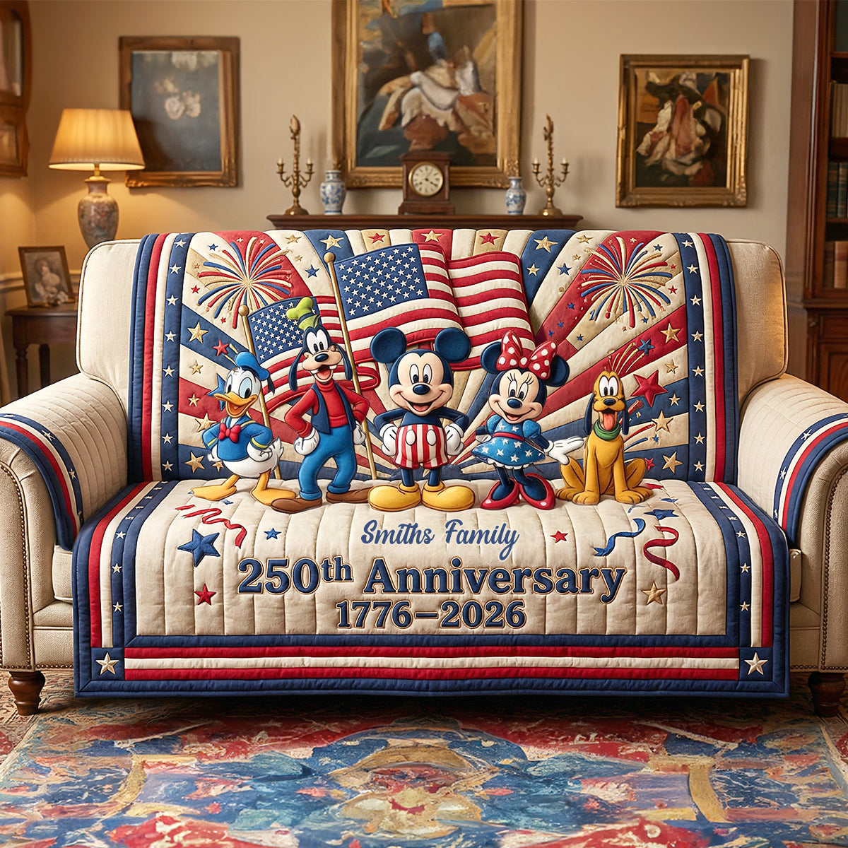 Personalized Quilted Sofa Cover America Freedom Family Gift Quited Sofa Cover GradoCreations