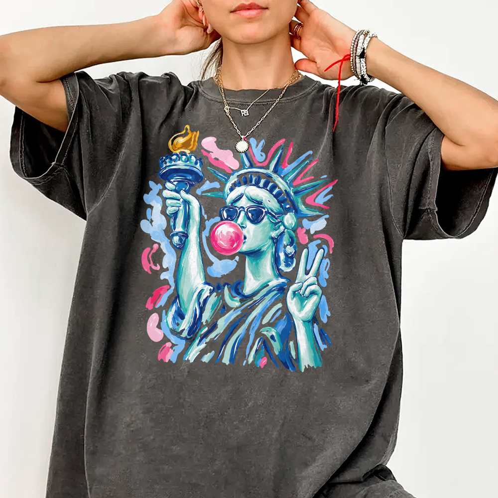 Personalized 4th of July Comfort Shirt with Statue of Liberty Comfort Shirt GradoCreations