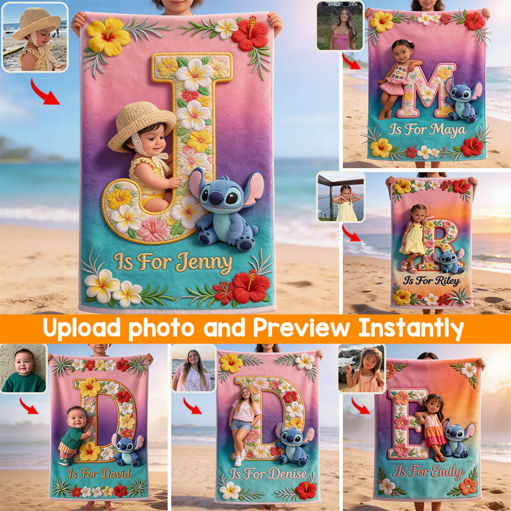 Personalized Beach Towel with Cute Aliens for Kids | Vacation Gift