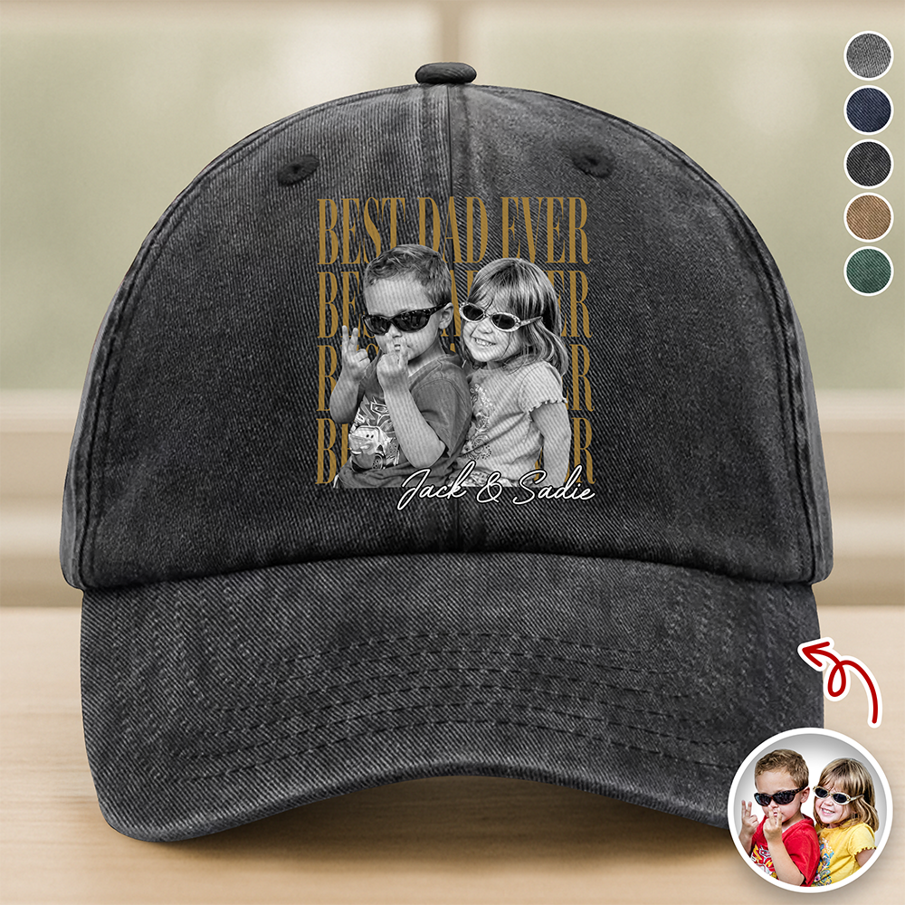 Personalized Washed Denim Baseball Cap Custom Photo Gift for Pet Dads HN590 - Washed Denim Baseball Cap GradoCreations