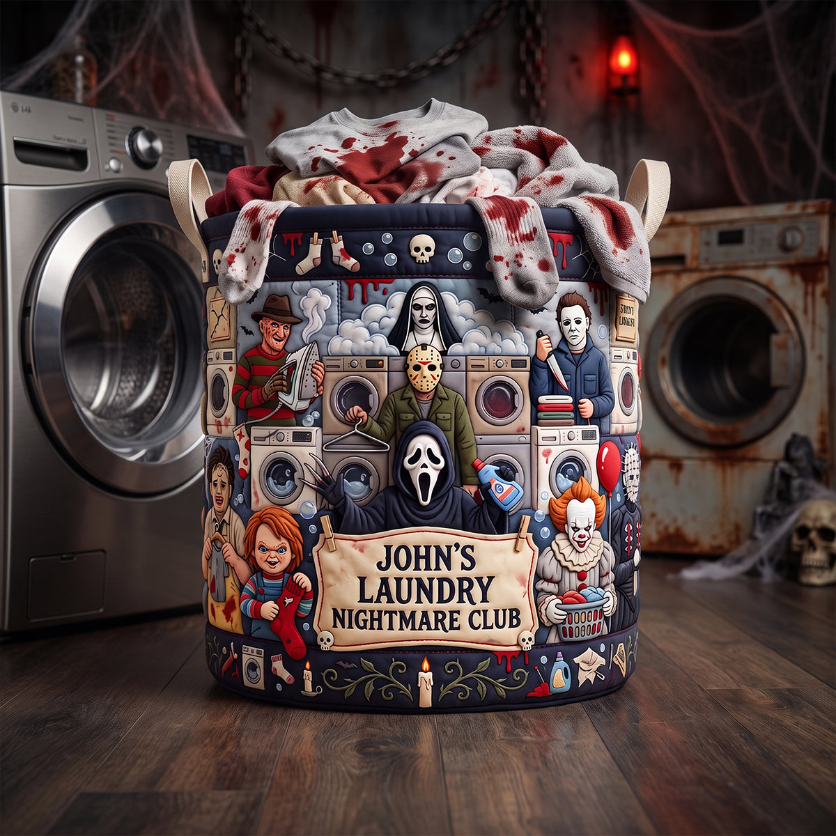 Personalized Quilted Laundry Basket for Horror Lovers - Custom Design Quilted Laundry Basket GradoCreations