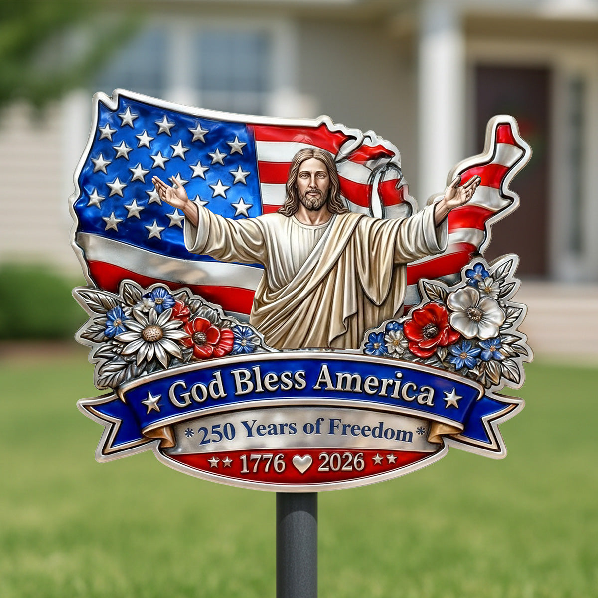 Personalized Metal Garden Stake USA Flag Patriotic Gift for Family
