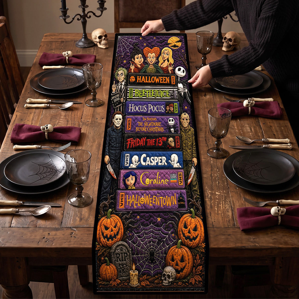 Personalized Halloween Quilt Table Runner Custom Name Family Gift Quilt Table Runner GradoCreations