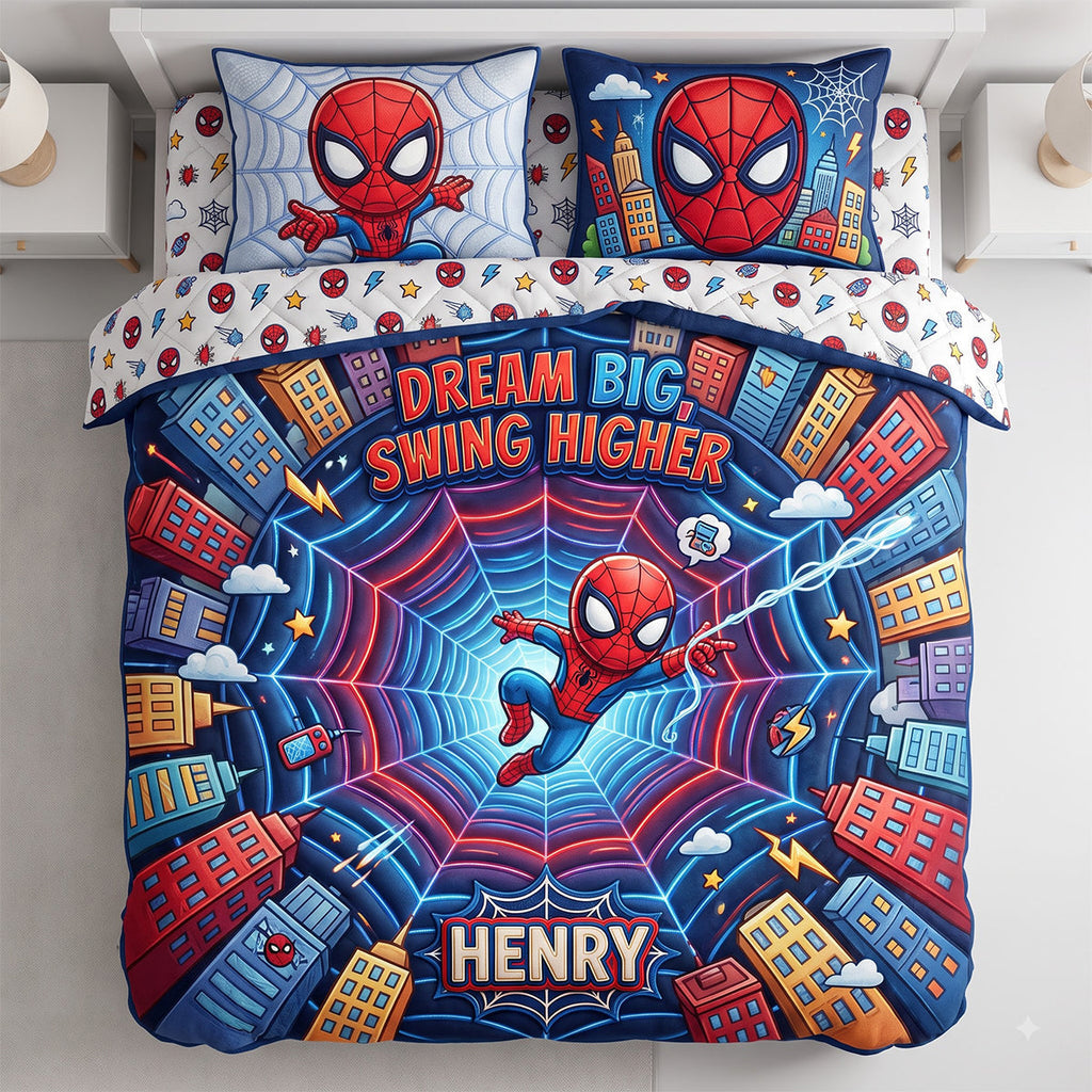 Personalized Spider-Man Quilted Bedding Set for Kids | Dream Big Swing Higher Quilted Bedding Set GradoCreations