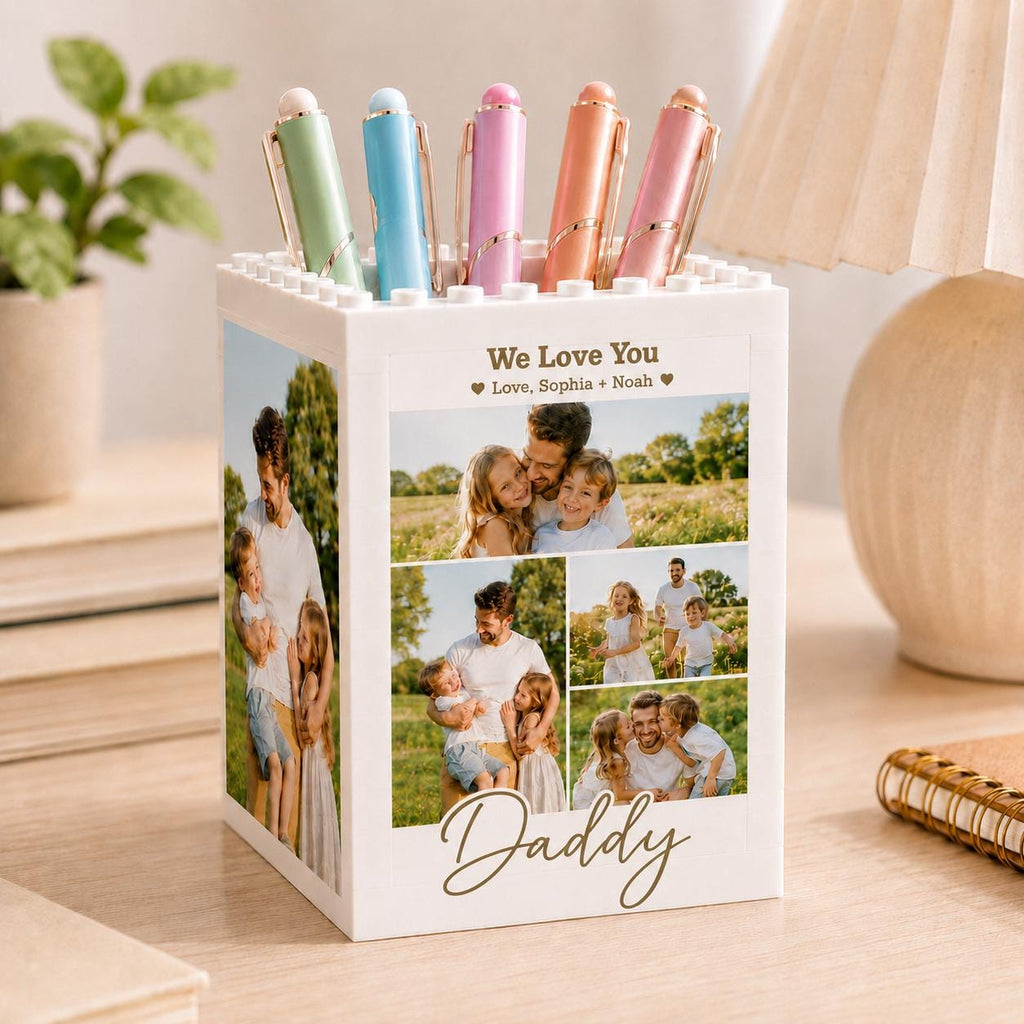 Custom Photo Collage Building Brick Pencil Holder Gift for Dad HN590 - Building Blocks diff design fix GradoCreations