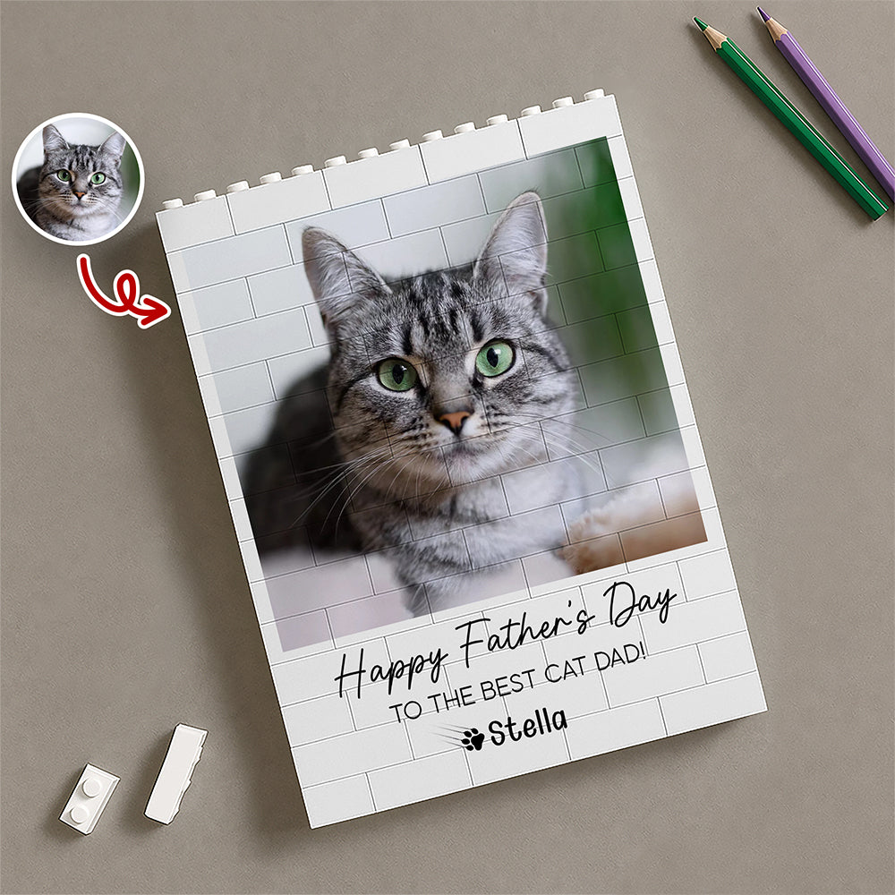 Personalized Building Blocks Photo Gift for Cat Dad Father's Day HN590 - Building Blocks diff design GradoCreations