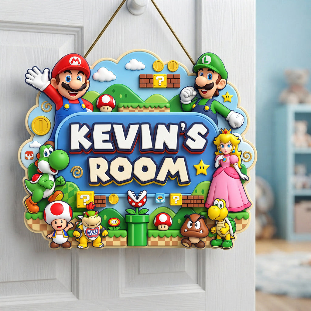 Personalized Custom Shaped Wood Sign for Kids - Super Mario Theme Gift Wood Sign GradoCreations