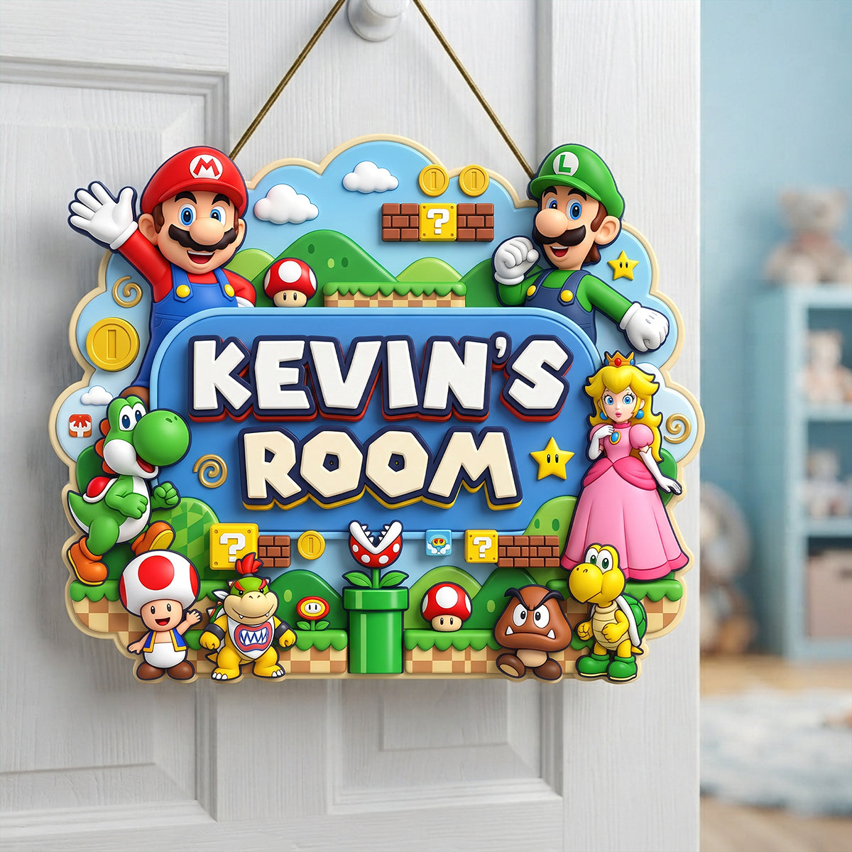 Personalized Custom Shaped Wood Sign for Kids - Super Mario Theme Gift Wood Sign GradoCreations