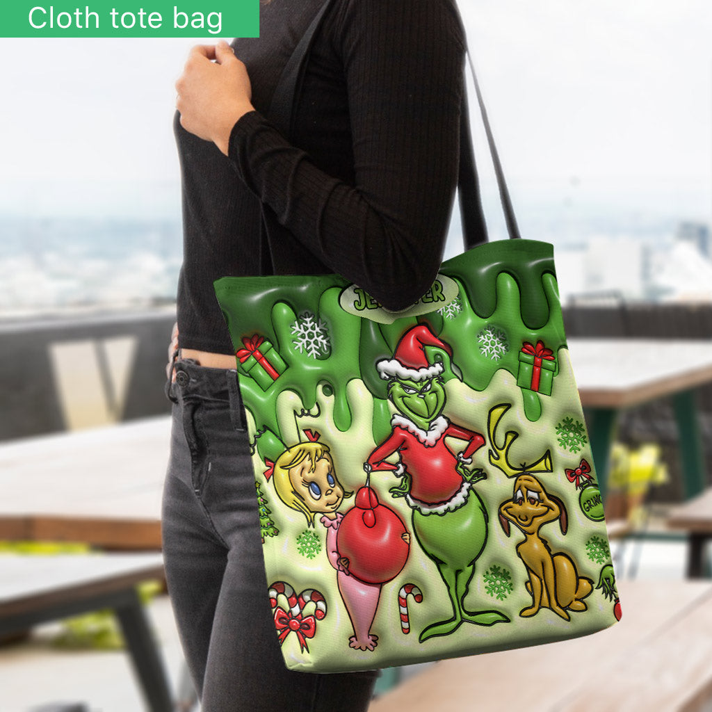 Personalized Merry Grinchmas Tote Bag Custom Name Gift for Christmas Tote Bag GradoCreations