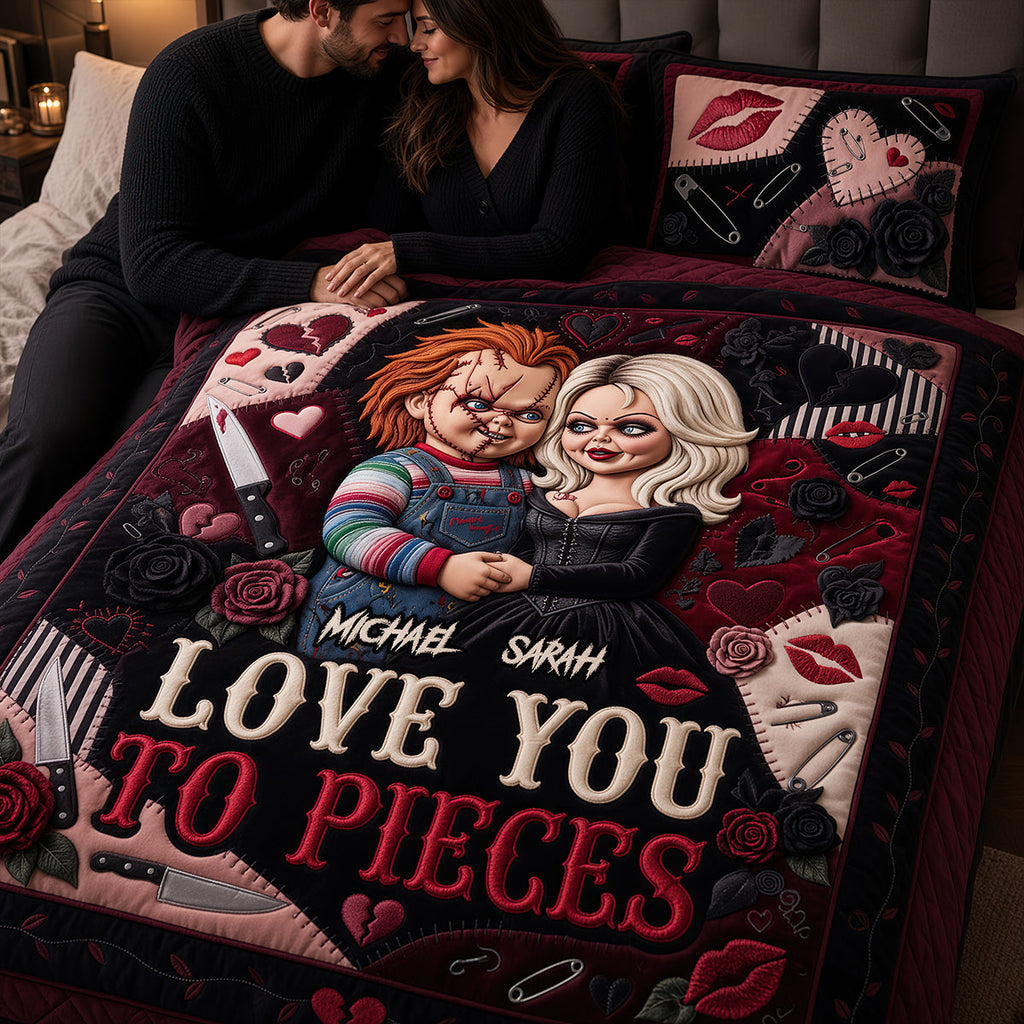 Personalized Horror Love Quilted Bedding Set for Couples Quilted Bedding Set GradoCreations