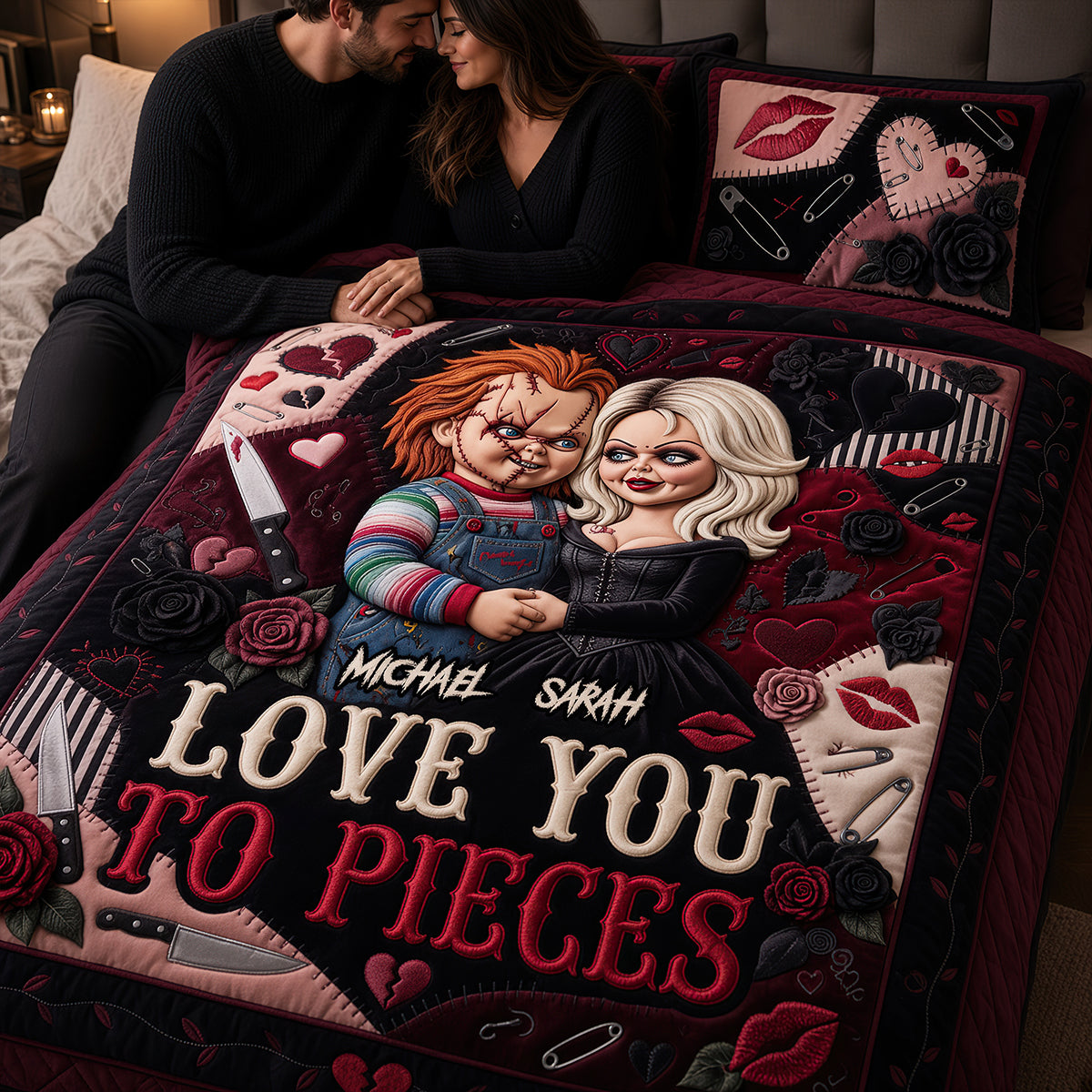 Personalized Horror Love Quilted Bedding Set for Couples Quilted Bedding Set GradoCreations