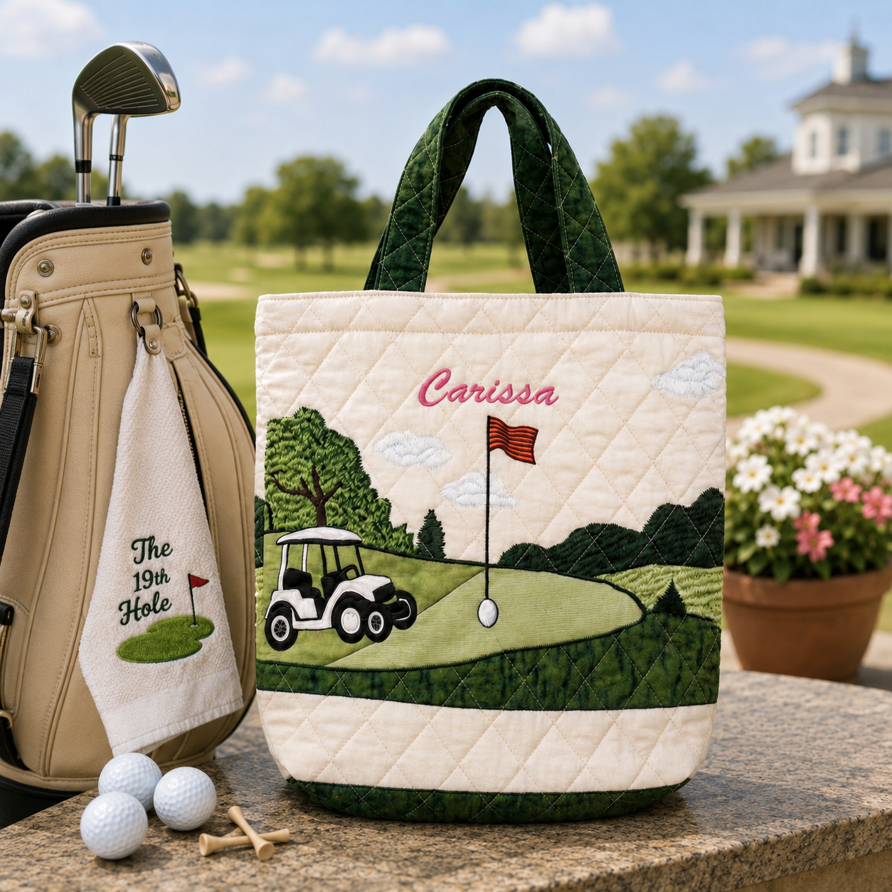 Personalized Golf Lover Quilted Tote Bag Custom Name Gift for Her