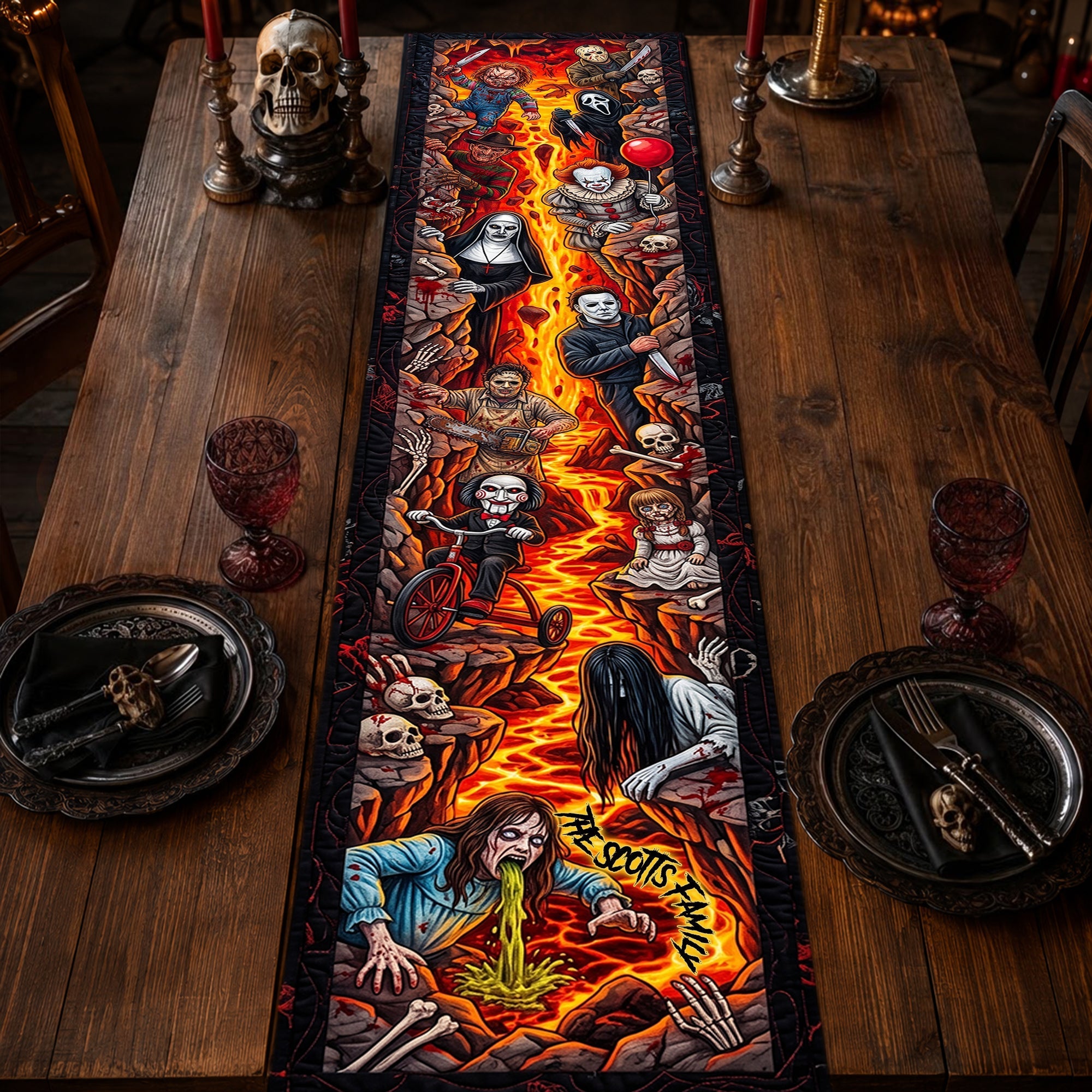Personalized Halloween Quilt Table Runner Creepy Decor for Spooky Parties Quilt Table Runner GradoCreations