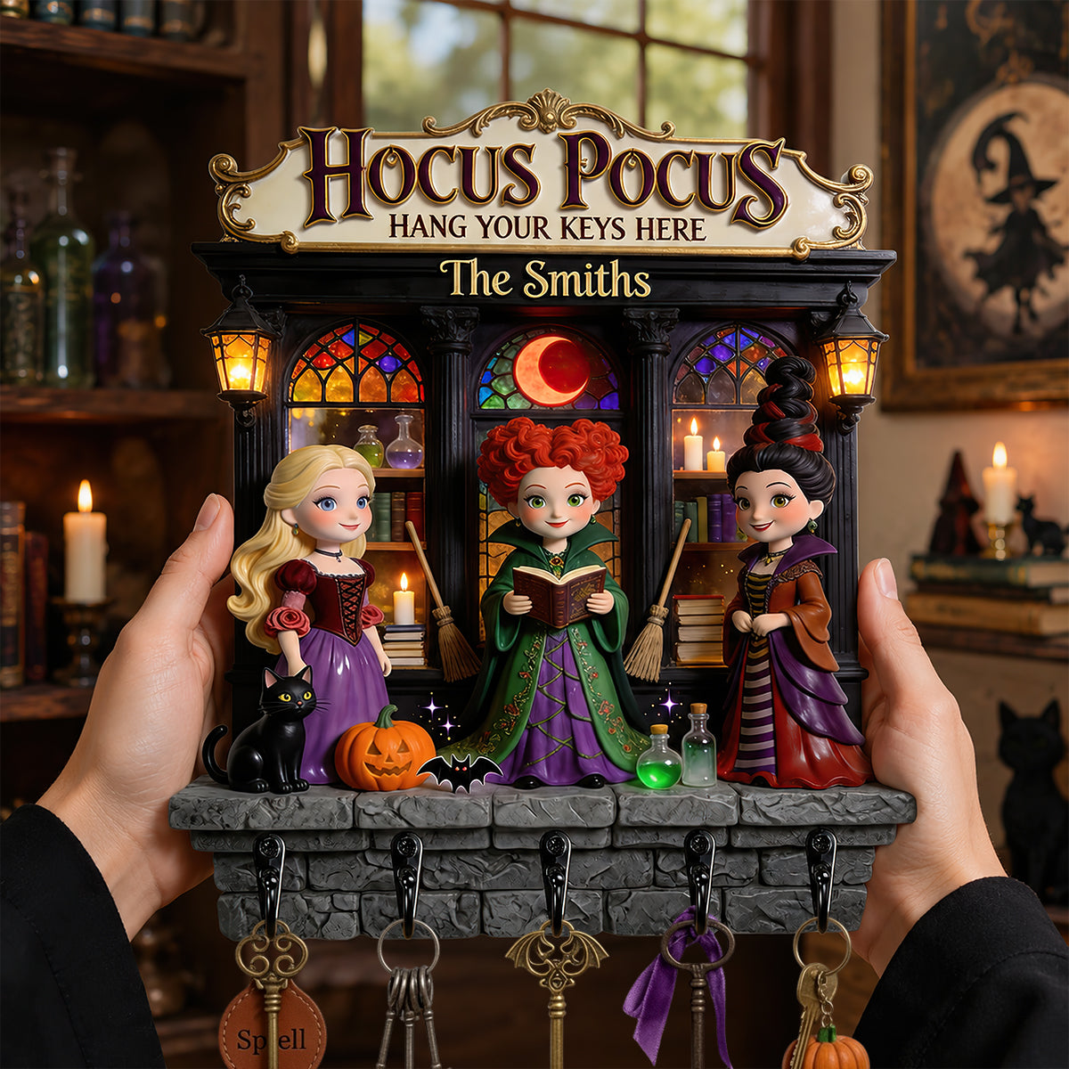 Personalized Hocus Pocus Hanging Key Rack Custom Name Gift for Movie Fans Hanging Rack GradoCreations
