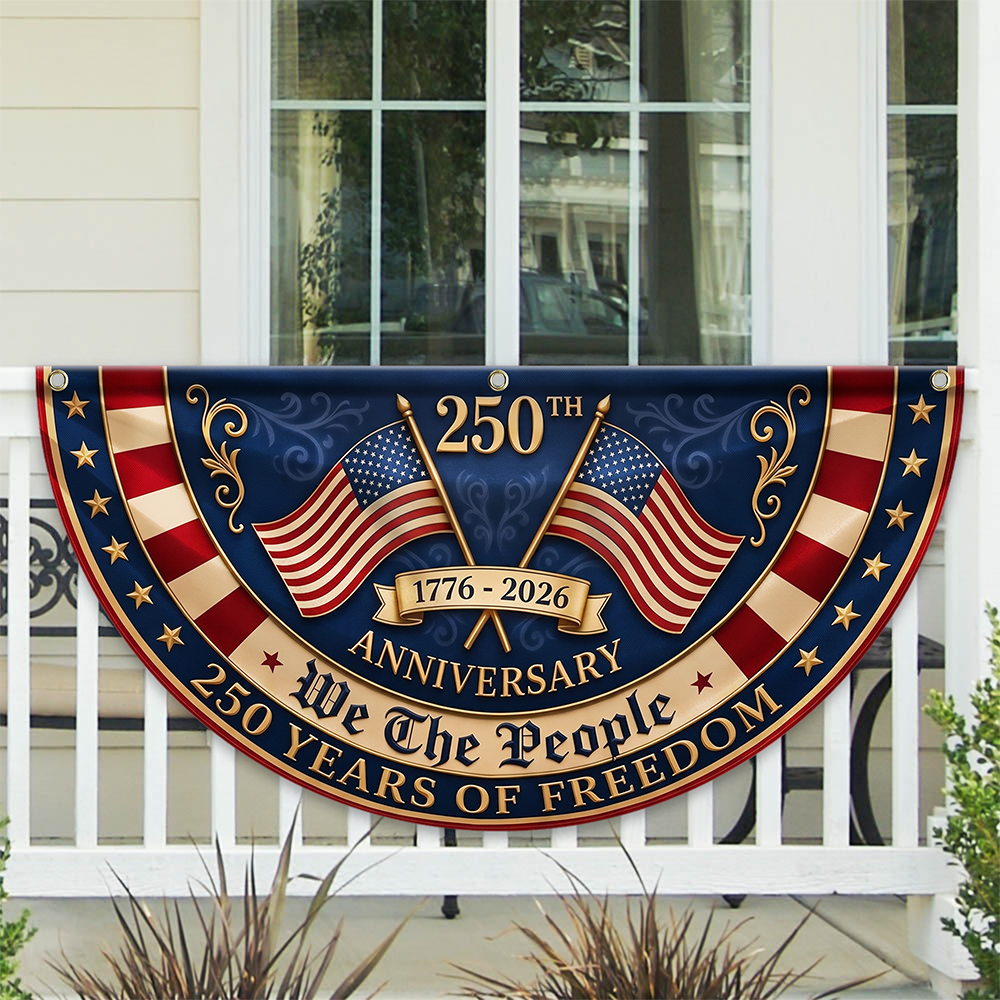 Personalized 250th Anniversary Non-Pleated Fan Flag Gift for Family HN590 - Non-Pleated Fan Flag GradoCreations
