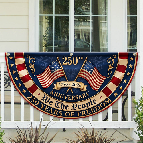 Personalized 250th Anniversary Non-Pleated Fan Flag Gift for Family HN590 - Non-Pleated Fan Flag GradoCreations
