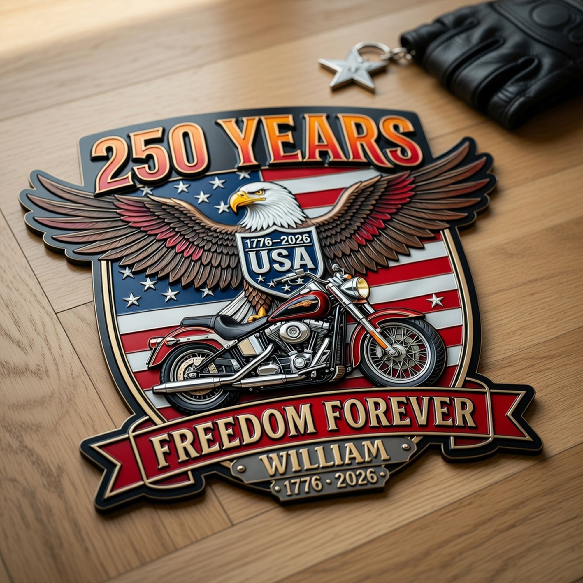 Personalized Eagle Motorcycle Metal Sign Gift for Him - 250 Years USA