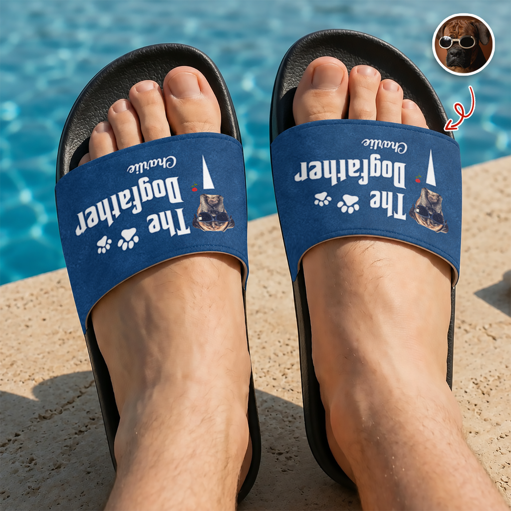 Personalized Dog Dad Slide Sandals Custom Photo Gift Idea HN590 - Slide Sandals GradoCreations