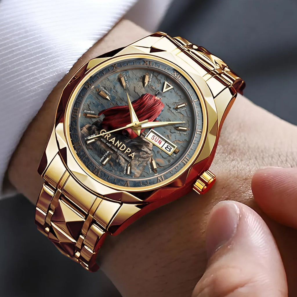 Personalized Men's Wrist Watch Custom Message Gift for Dad, Grandpa
