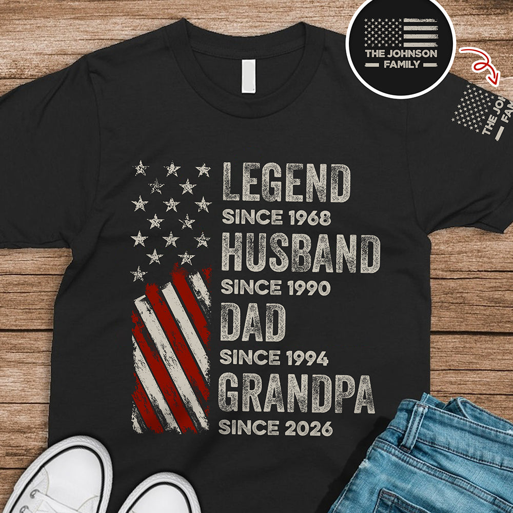 Personalized Family Name Dark Shirt Gift for Dad Husband Short Sleeve Print Shirt GradoCreations