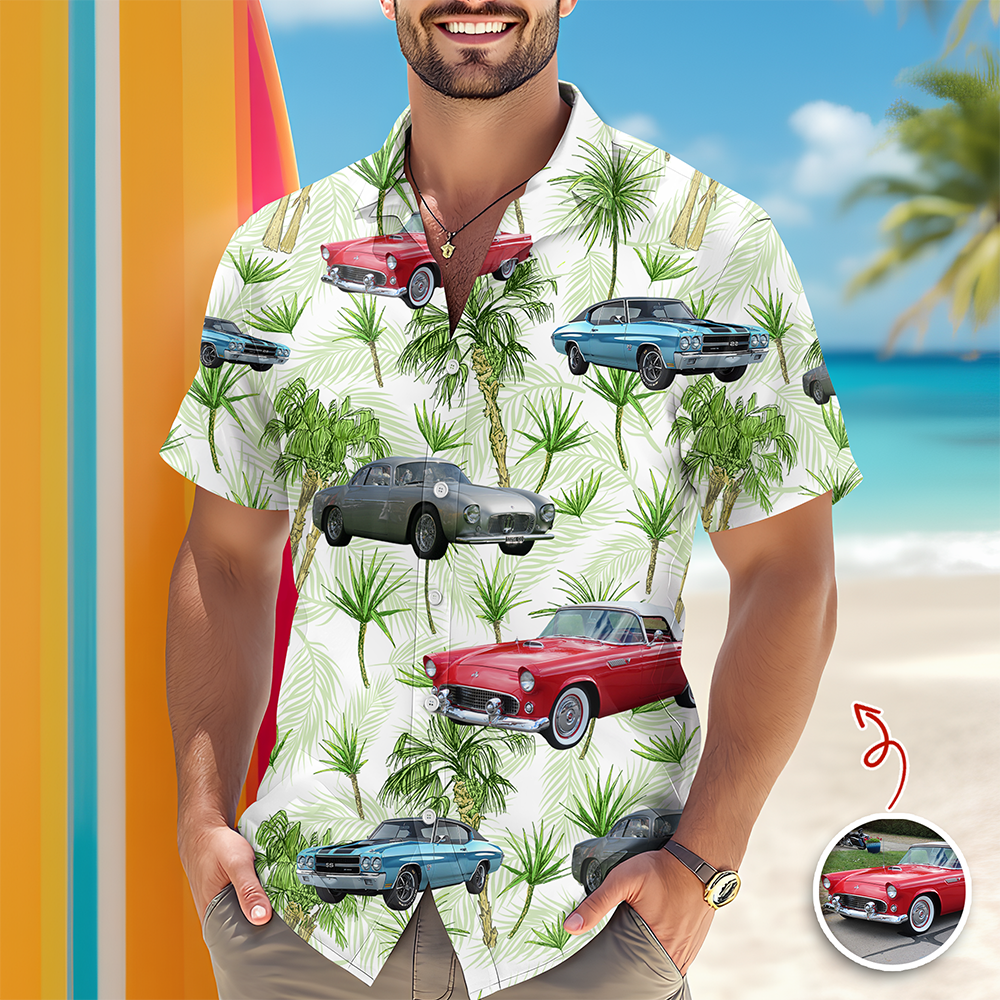 Personalized Classic Car Photo Hawaiian Shirt Gift for Dad HN590 - AOP Hawai Shirt GradoCreations