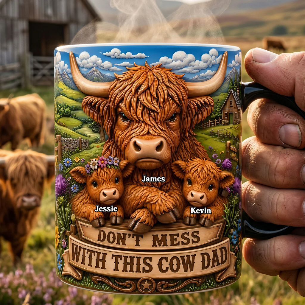 Personalized Color Changing Mug with Highland Cow Design for Dad