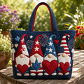 Patriotic Gnomes Quilted Tote Bag for Her | Independence Day Gift