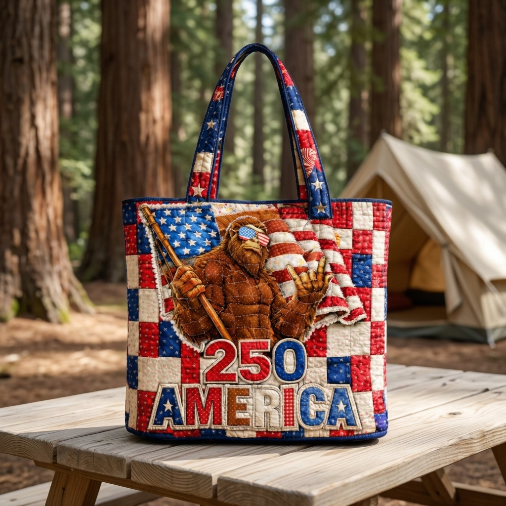 Patriotic Bigfoot Quilted Tote Bag Unique Gift for Her