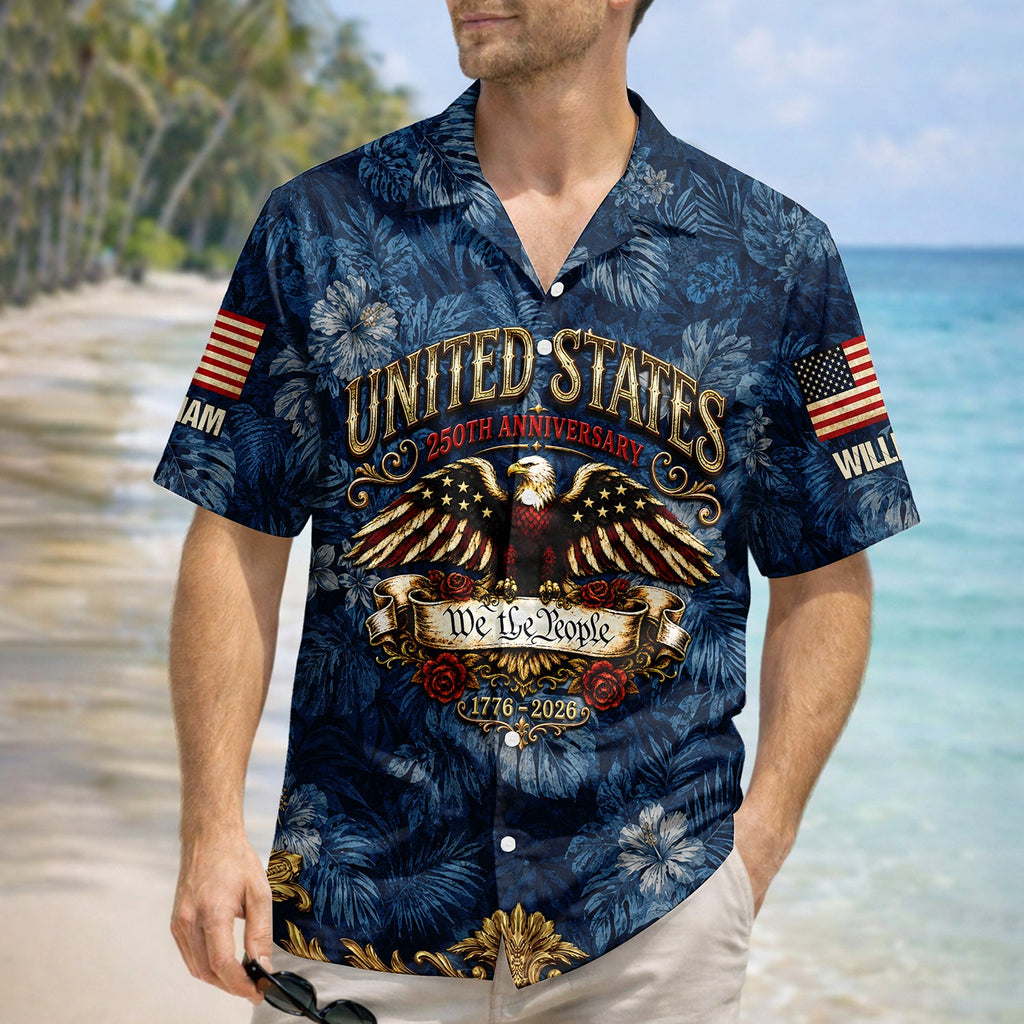 Custom Name Hawaiian Shirt Patriotic Eagle USA 250th Gift HN590 - AOP Hawai Shirt GradoCreations