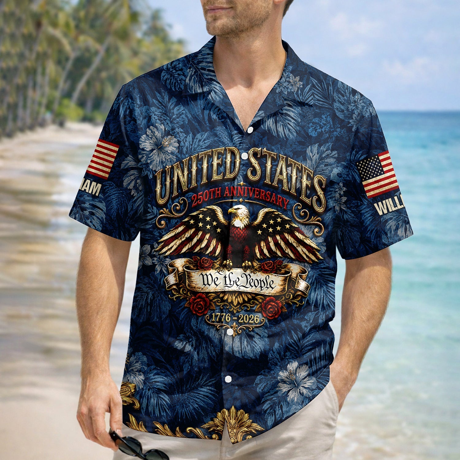 Custom Name Hawaiian Shirt Patriotic Eagle USA 250th Gift HN590 - AOP Hawai Shirt GradoCreations