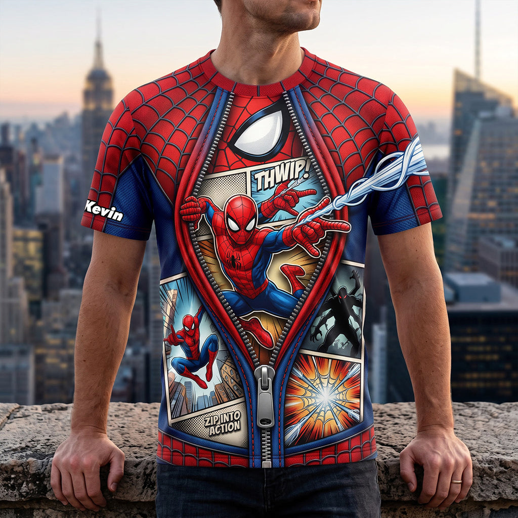 Personalized 3D Spider-Man T-Shirt Custom Name Gift for Movie Fans AOP Tshirt GradoCreations