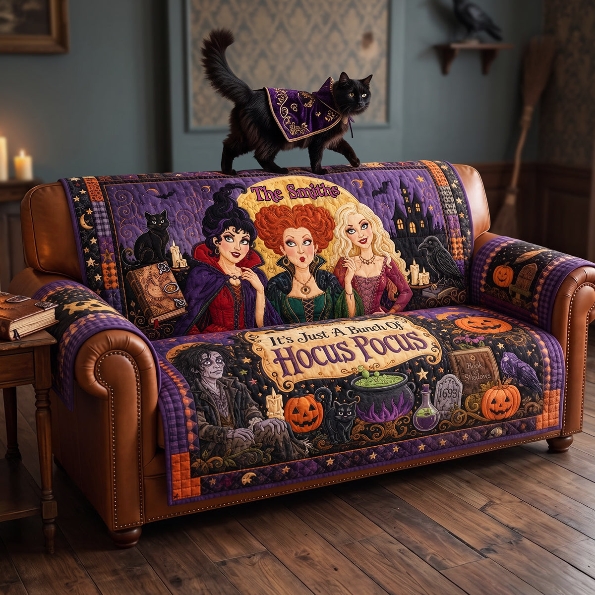 Personalized Quilted Sofa Cover Hocus Pocus Halloween Gift Quited Sofa Cover GradoCreations