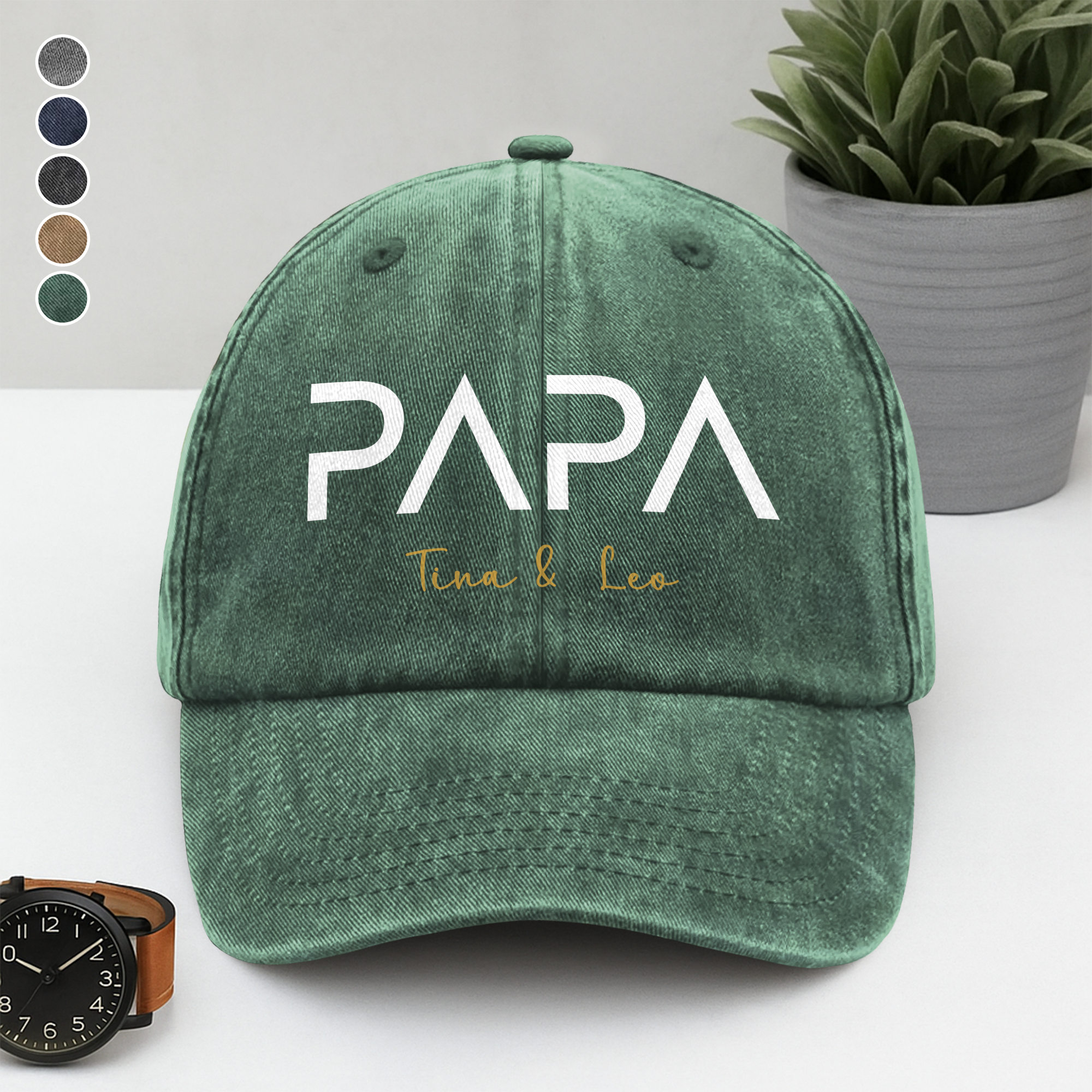 Personalized Washed Denim Baseball Cap Custom Name Gift for Dad HN590 - Washed Denim Baseball Cap GradoCreations