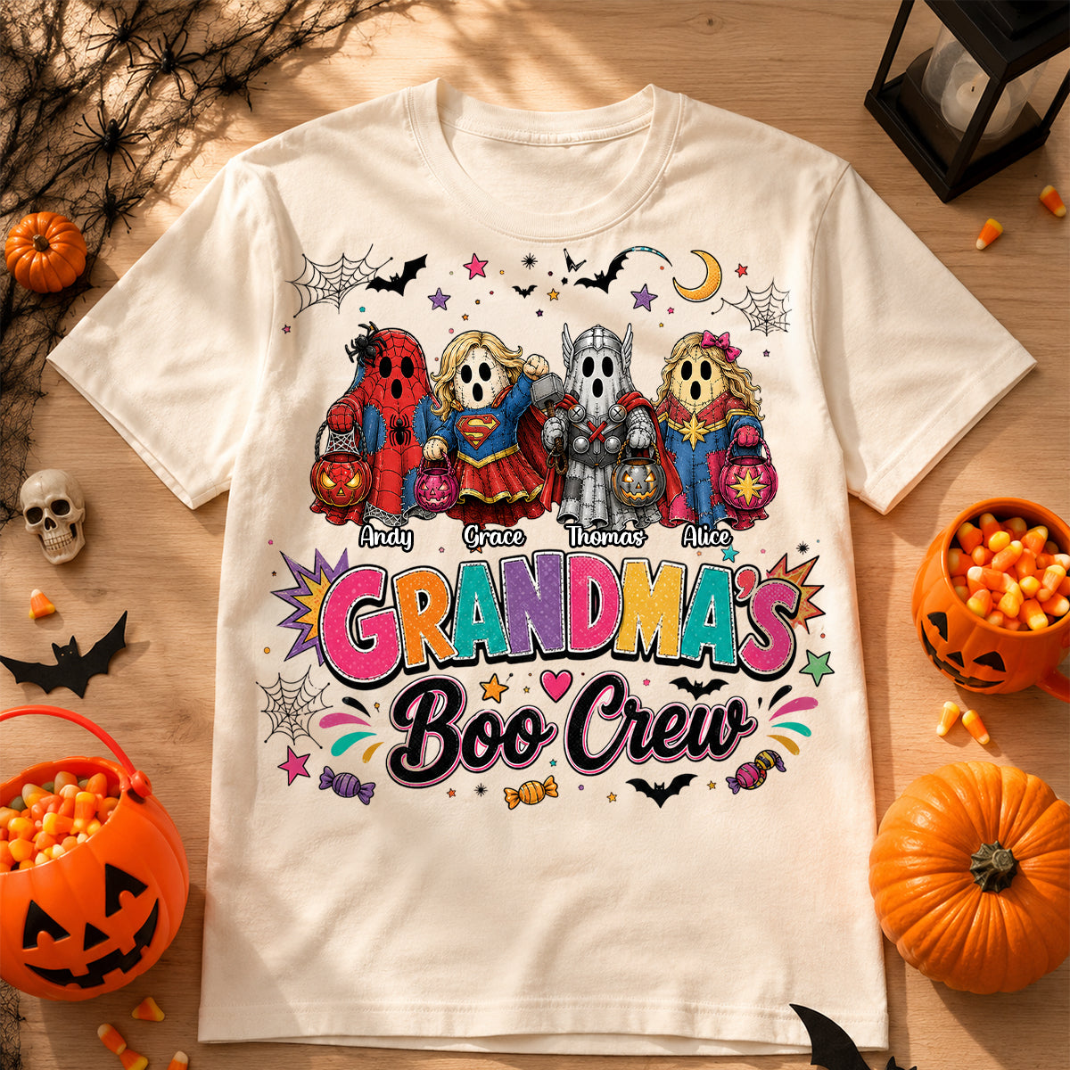 Personalized Grandma Boo Crew Superhero Ghost Shirt for Halloween Cotton Apparel GradoCreations