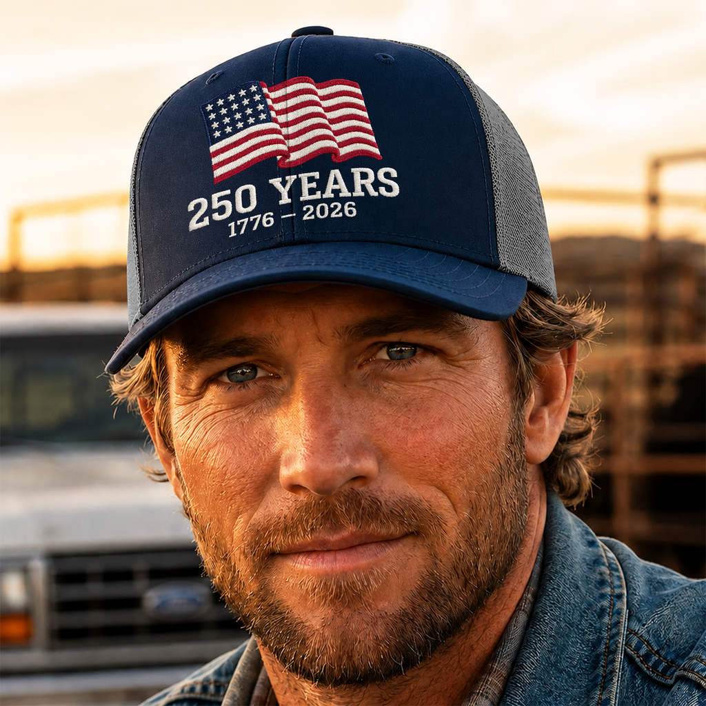 Personalized America Flag Trucker Hat Gift for Dad | 250th Anniversary HN590 - Embroidered Trucker Hat GradoCreations